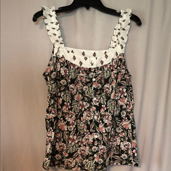Angels Black and Pink Floral Blouse with Ruffle Straps - Picture 1 of 5